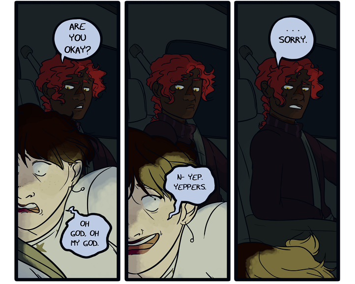 "You don't get carsick, do you?" *retching noises*